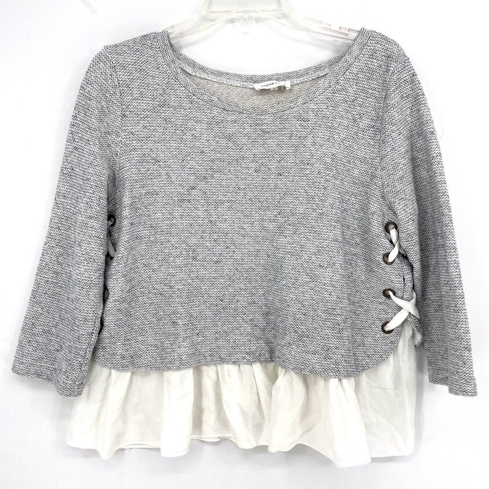 Sugar & Lips‎ Grey Peplum Hem Long Sleeve Sweatshirt Size Medium GUC